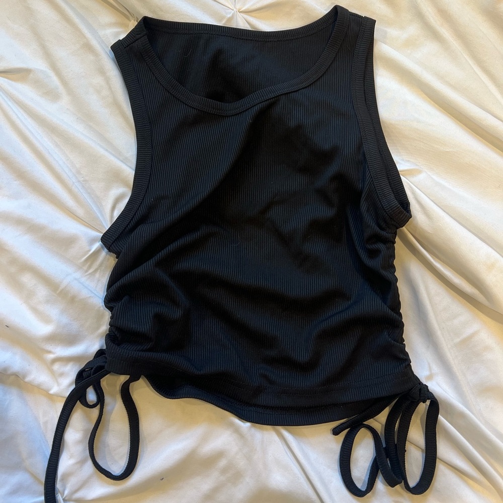 Solid Drawstring Side Tank Top